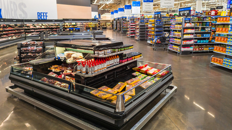 Walmart meat section and food aisles